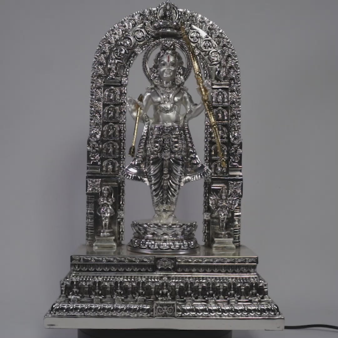 Ramlala in Silver Metal & Emery Idol – Handcrafted Divine Masterpiece for Puja & Collectors | 28 cm