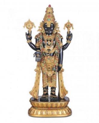 Baikunth Balaji Idol in Gold, Bronze & Porcelain (105 CM) – Handcrafted Divine Masterpiece for Temples & Collectors.  (H 105 CM)
