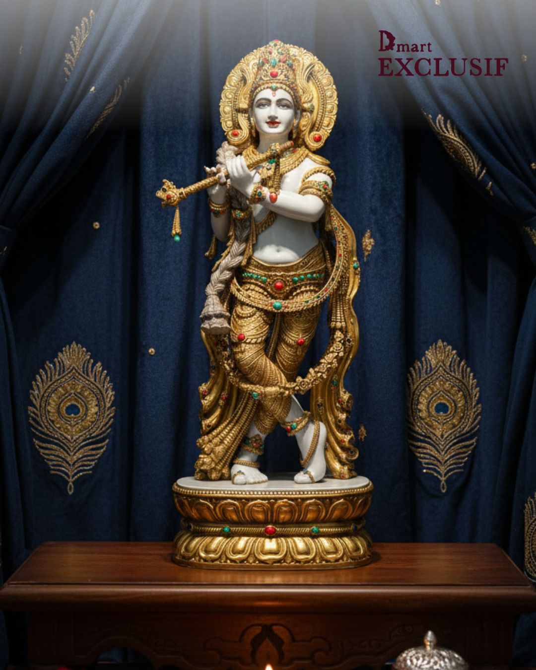 Murlidhar Idol – Handcrafted Bronze & Porcelain Lord Krishna Statue for Spiritual Decor (87 cm)