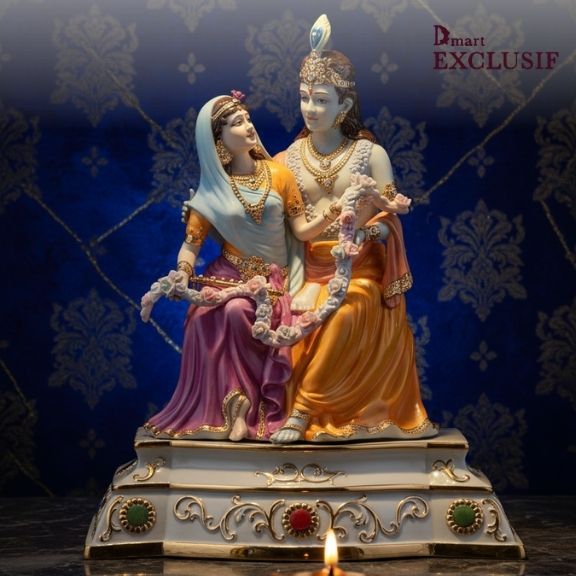 RADHA - KRISHNA Idol in Sterling Silver — Handcrafted Divine Masterpiece for Puja & Collectors. ( H 40 CM)