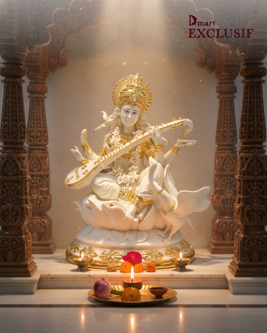 Saraswati White Idol – Serene Goddess of Knowledge Statue for Home & Study (40 cm)