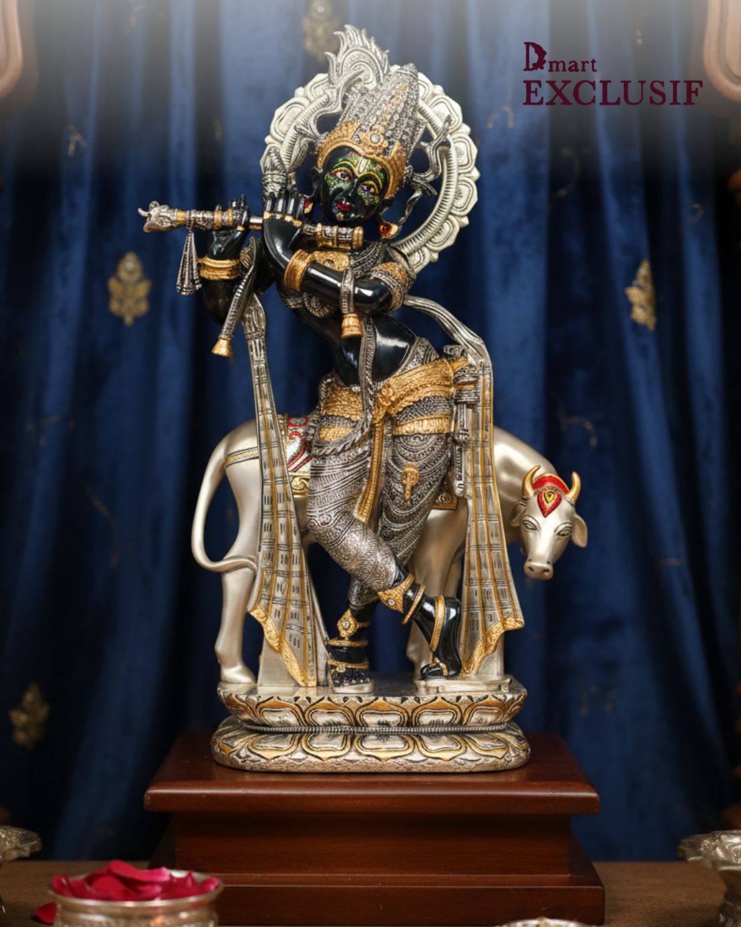 Krishna Black Idol – Elegant Black Finish Lord Krishna Statue for Home Decor & Puja (55 cm)